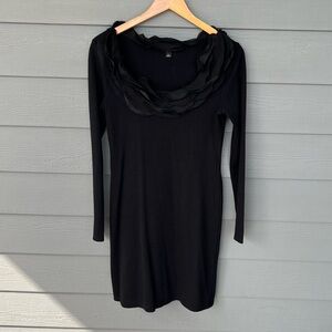 Ann Taylor Lightweight Scoop Neck Sweater Black Decorative Ruffle Necklind